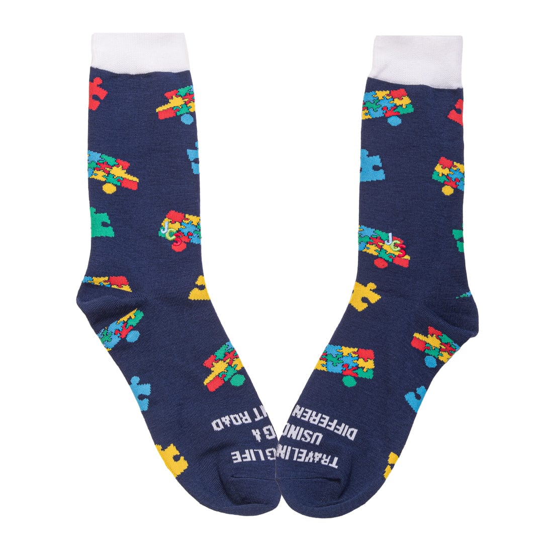 Bus Puzzle Piece Autism Awareness Socks Crew Sock