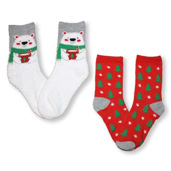 Fuzzy Polar Bear Children’s Christmas 2 Pack Sock White
