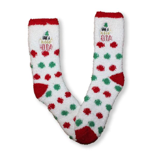 Holiday Socks Fuzzy Applique Christmas Women’s Sock White