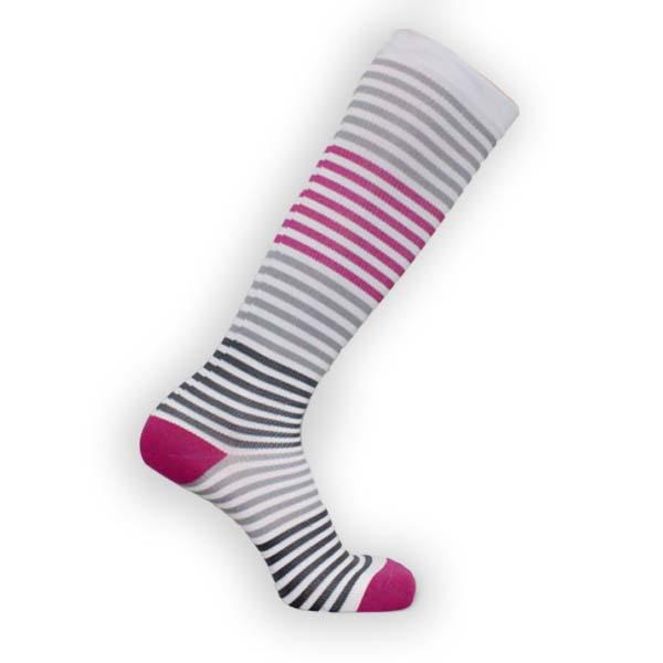 White & Pink Striped Compression Socks Knee High Sock White