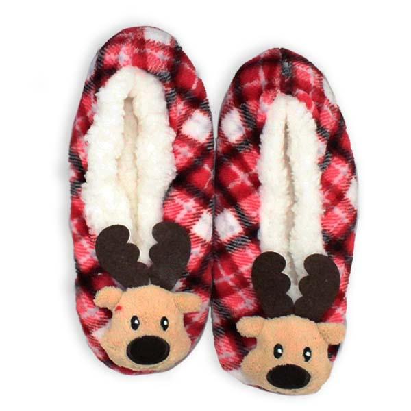 Reindeer Christmas Sherpa Slipper Red / S