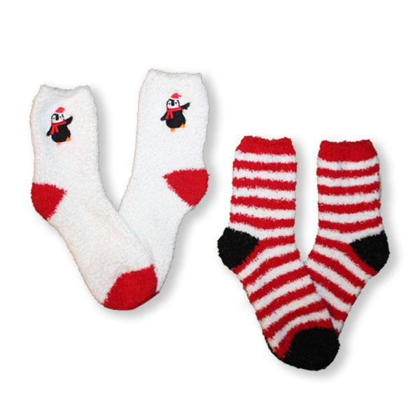 Fuzzy Penguin Women’s 2 Pack Socks Red
