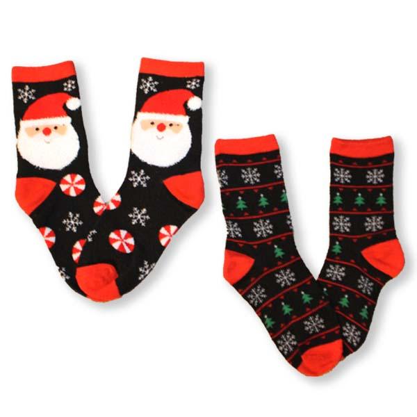 Santa & Christmas Trees Socks Children’s Christmas 2 Pack Black