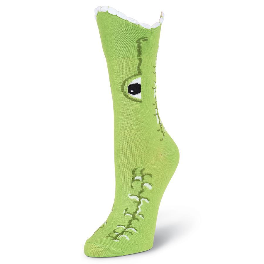Wide Mouth Alligator Socks -Women&#39;s Crew Sock Green
