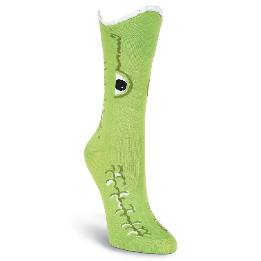 Wide Mouth Alligator Socks -Women's Crew Sock Green
