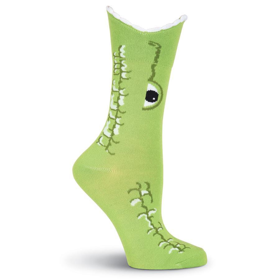 Wide Mouth Alligator Socks -Women&#39;s Crew Sock Green