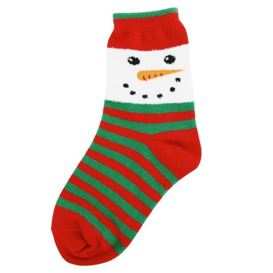 Snowman Face Youth Crew Socks White