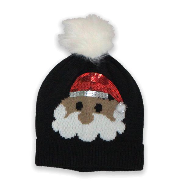 Sparkle Santa with Puff Knit Hat Black