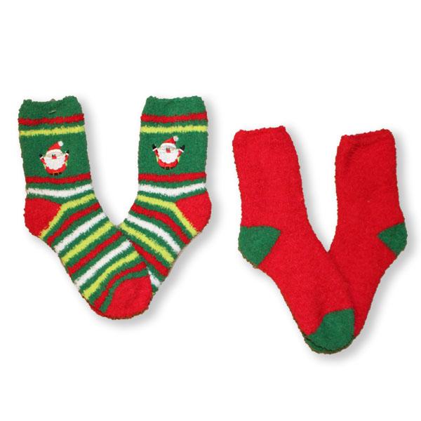 Fuzzy Santa Stripe Women’s 2 Pack Socks Green