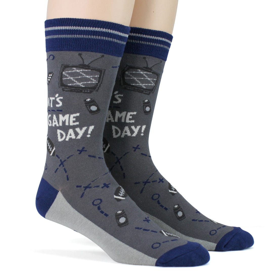 Game Day Blue Grey Men's Crew Socks Blue