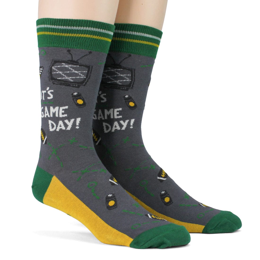 Game Day Green Yellow Men's Crew Socks Green