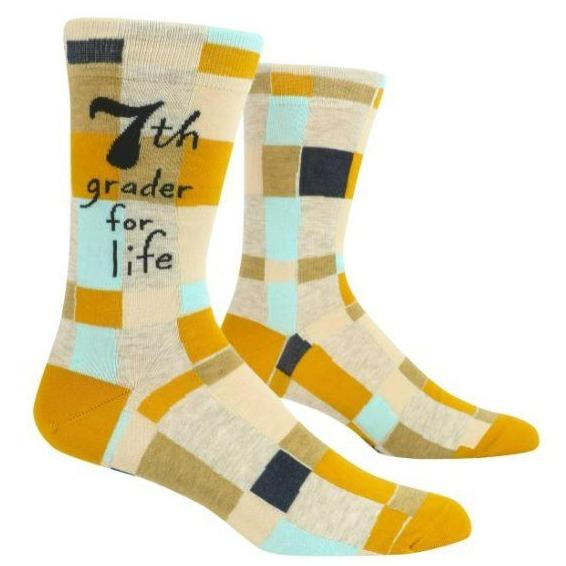 7th Grader For Life Men's Crew Sock Multi Blocks