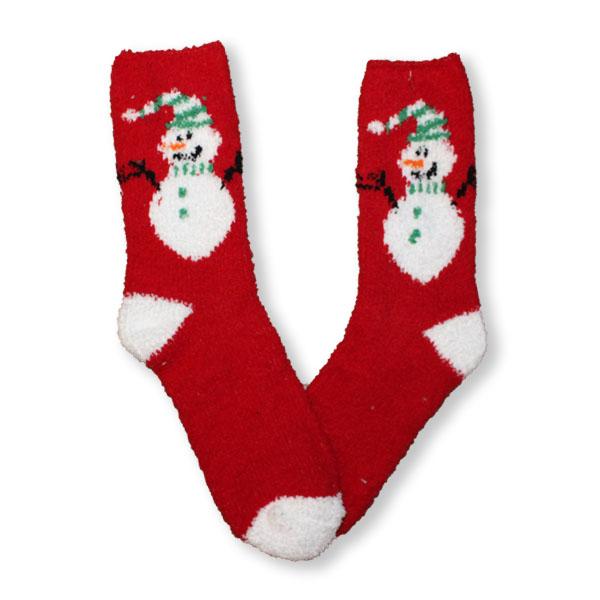 Snowman Socks Fuzzy Christmas Women’s Sock Red
