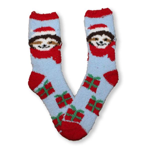 Santa Dog Socks Fuzzy Christmas Women’s Sock Blue