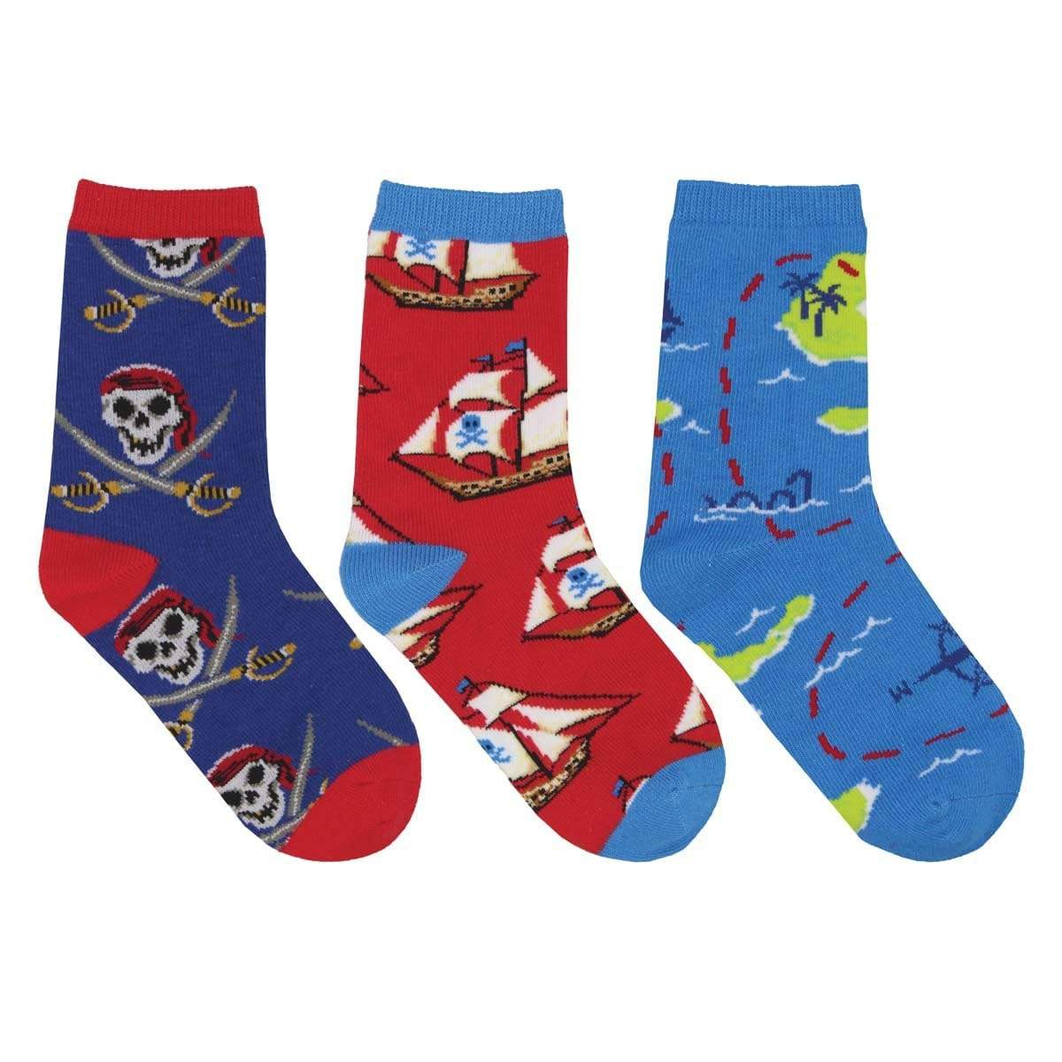 A Pirate's Life Crew Sock 3 Pack Blue/Red / 7-10