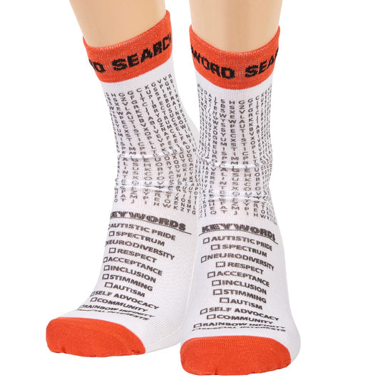 Autism Word Search Crew Socks White