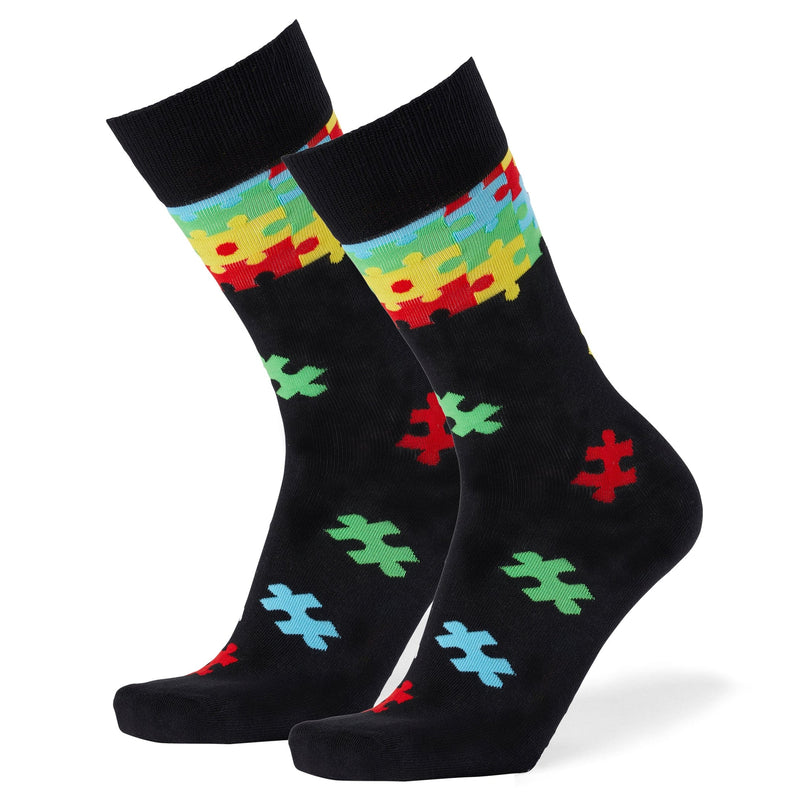 Autism Awareness Puzzle Cascade Crew Sock Black