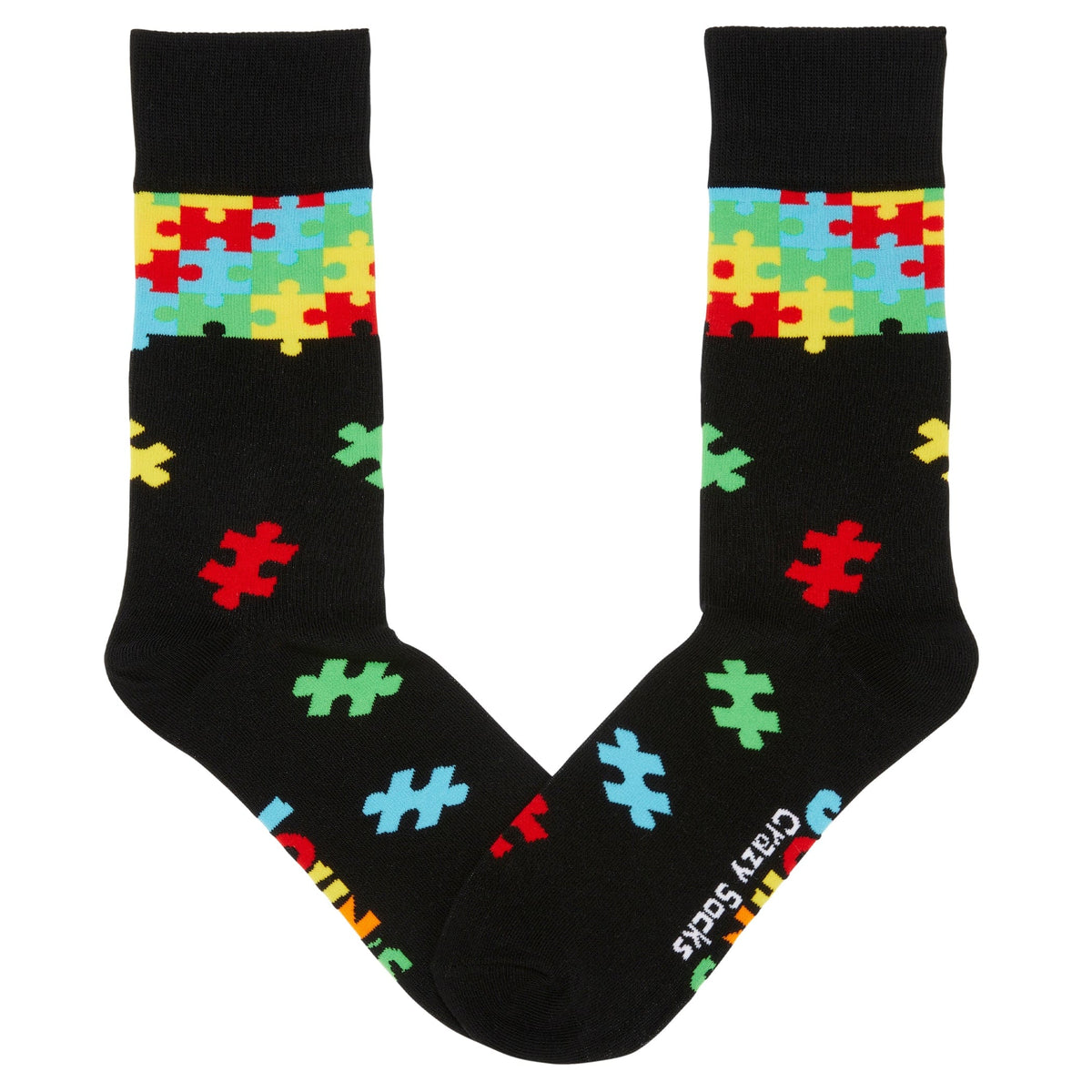 Autism Awareness Puzzle Cascade Crew Sock Black