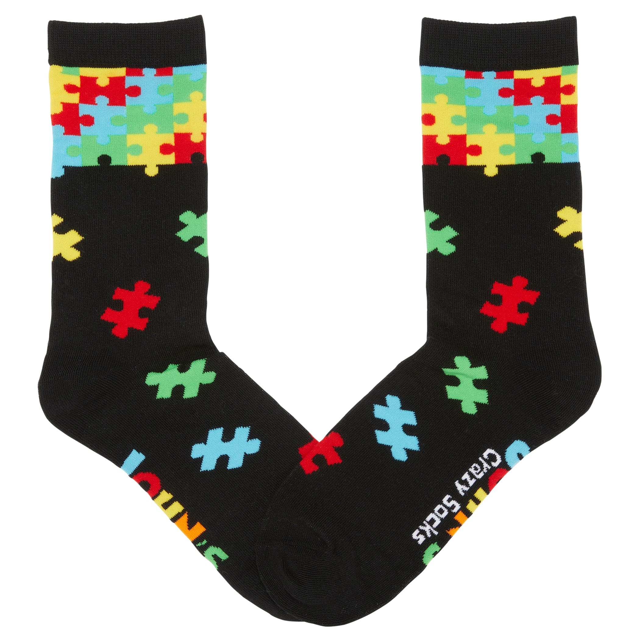 Autism Awareness Puzzle Cascade Crew Sock Black