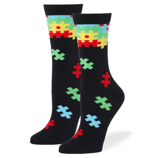 Autism Awareness Puzzle Cascade Crew Sock Black