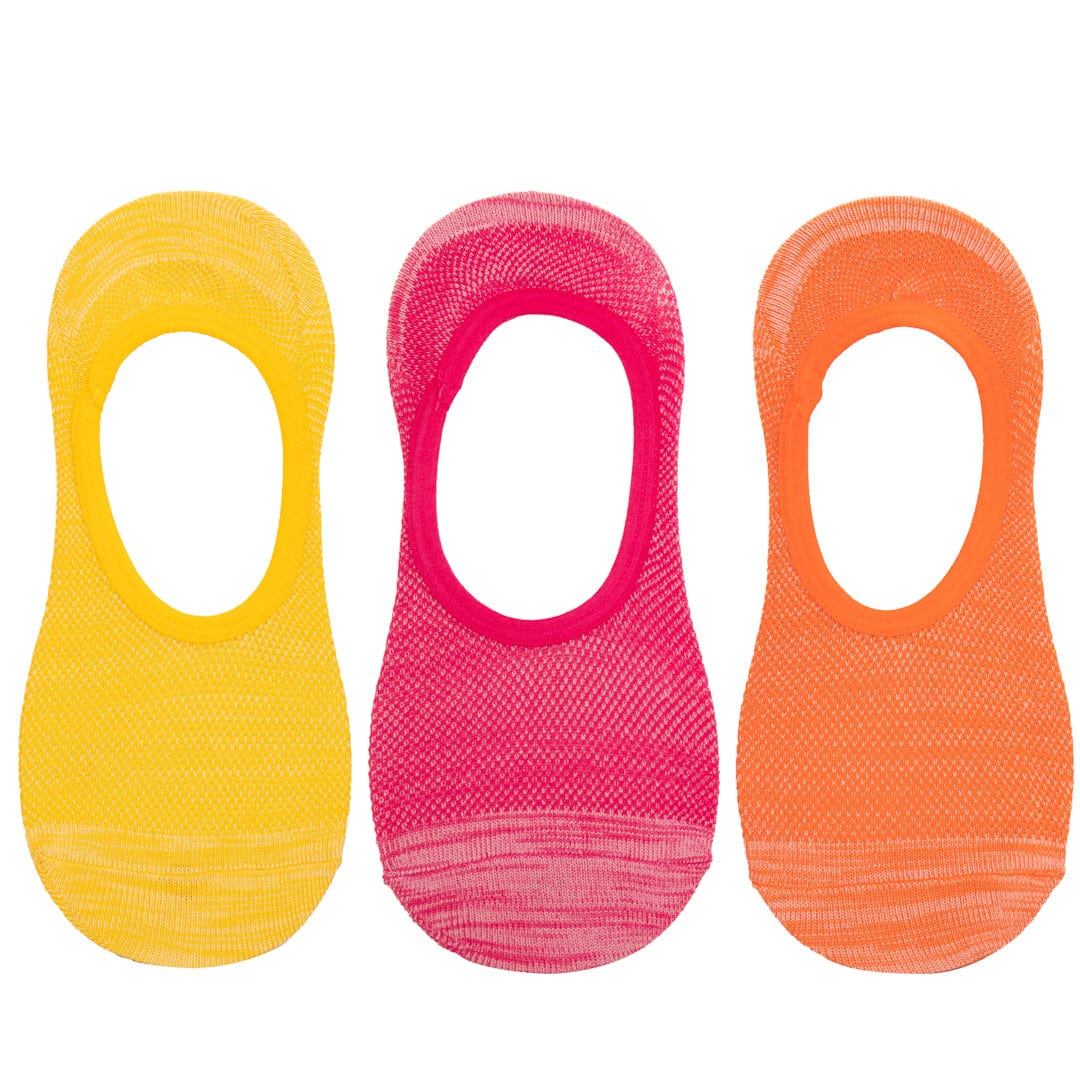 3 Pair Women's Mesh Liner Socks Pink / Yellow / Orange