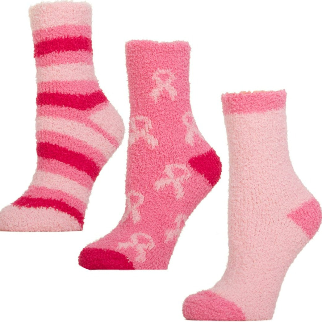 Breast Cancer Awareness 3 Pack Fuzzy Socks Women&#39;s / Pink