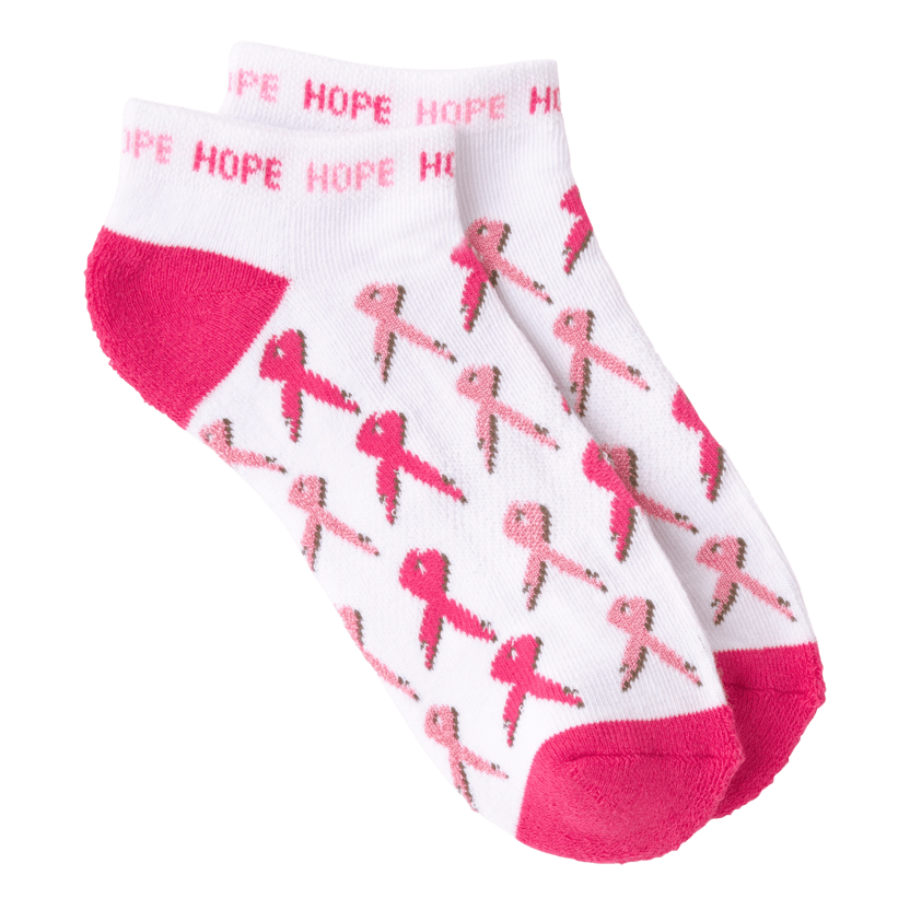 All Over Pink Ribbon Women's Ankle Socks White