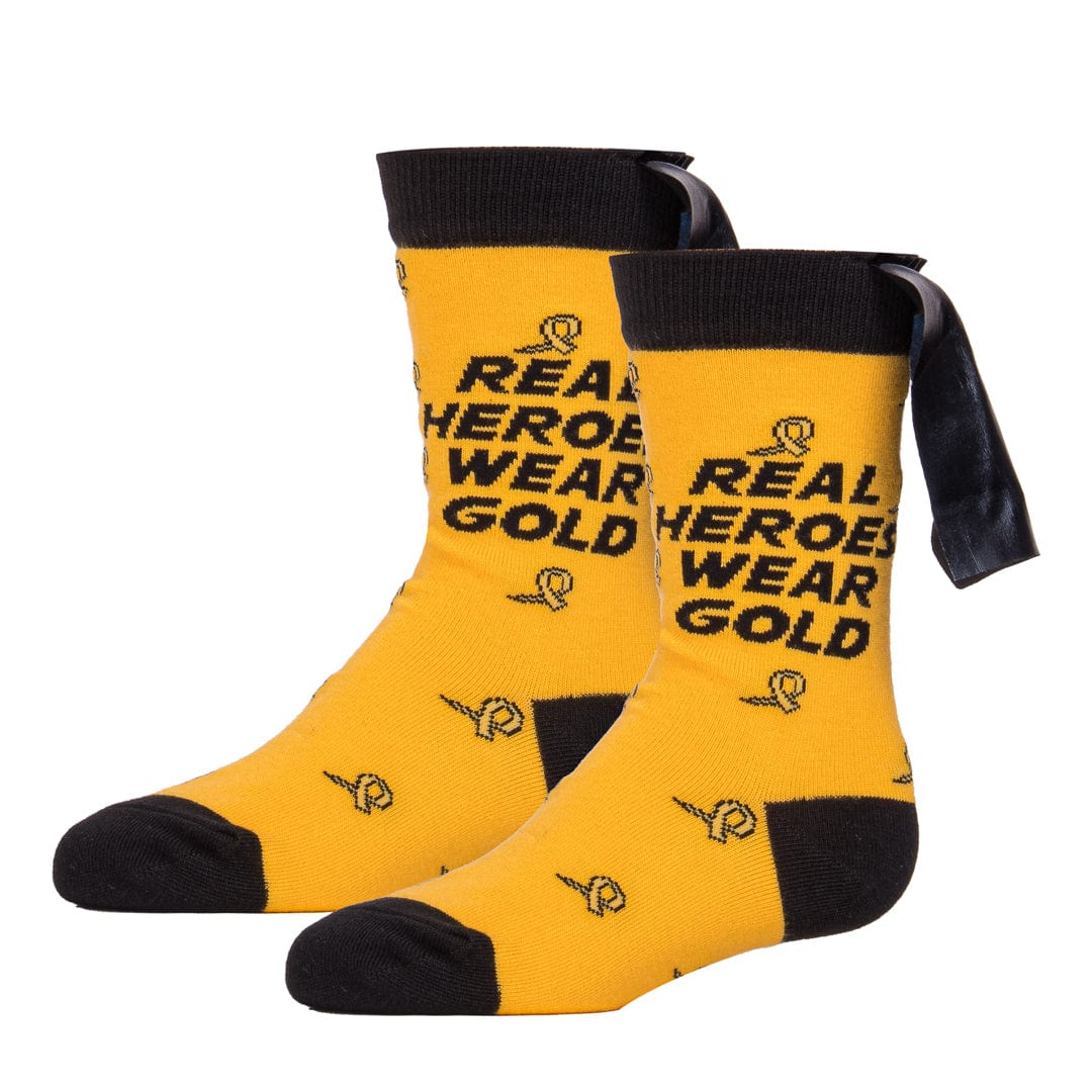 American Cancer Society Super Hero Cape Children&#39;s Crew Socks Gold / Toddler Shoe Size 4.5-8.5