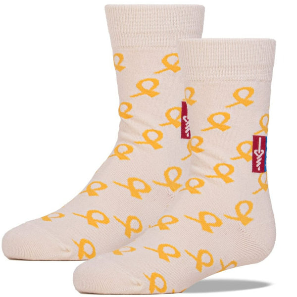 American Cancer Society Gold Ribbon Children's Crew Socks White
