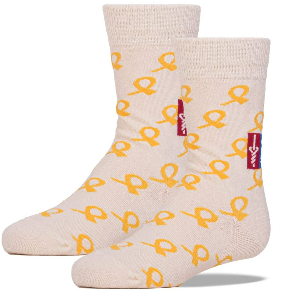 American Cancer Society Gold Ribbon Children's Crew Socks White