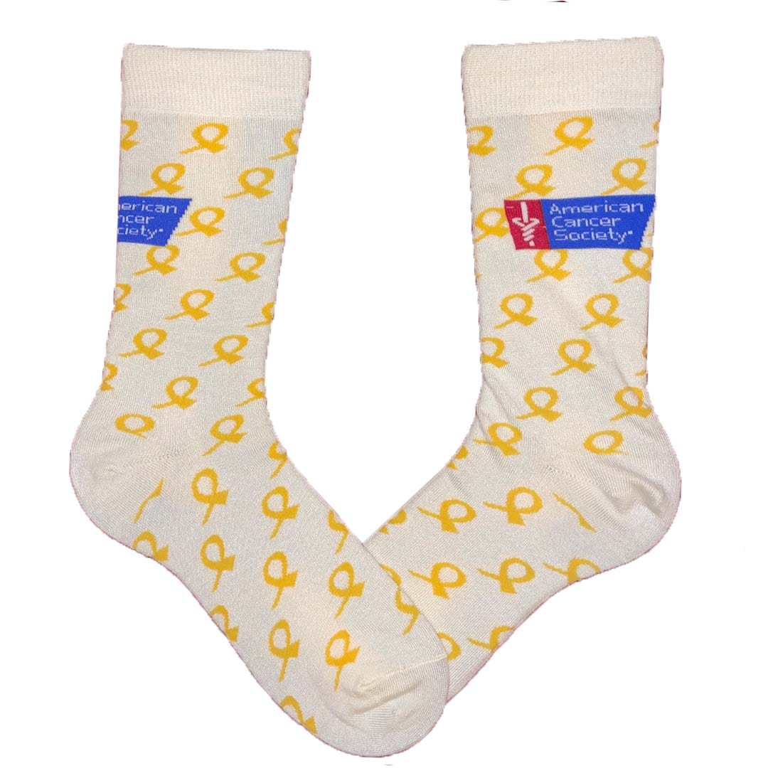 American Cancer Society Gold Ribbon Unisex Adult Crew Sock White
