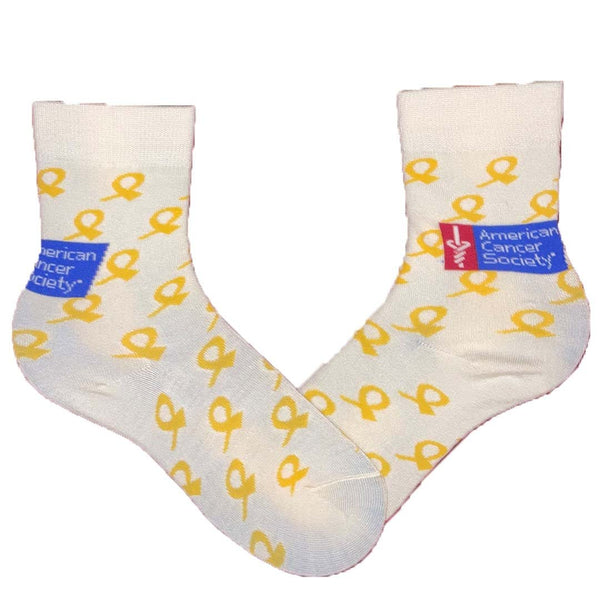 American Cancer Society Gold Ribbon Children's Crew Sock White