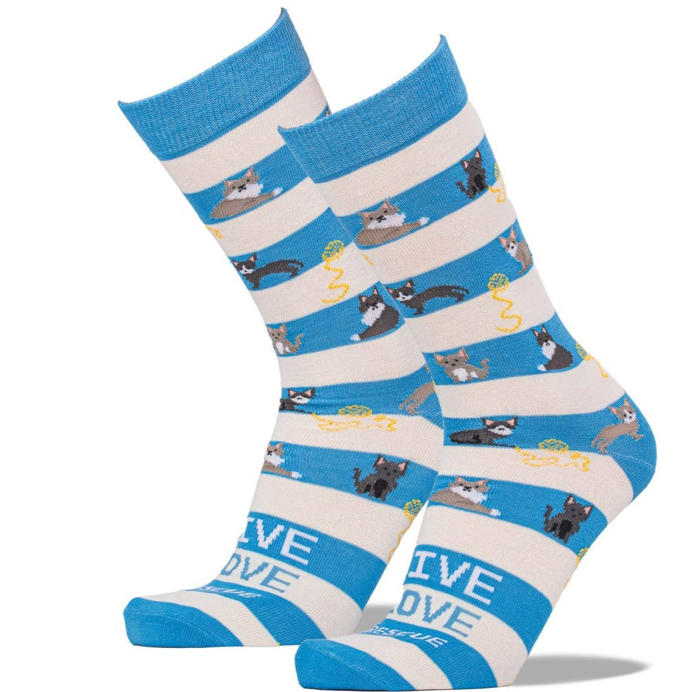 Animal Rescue Cat Stripes Socks Light Blue / Men's