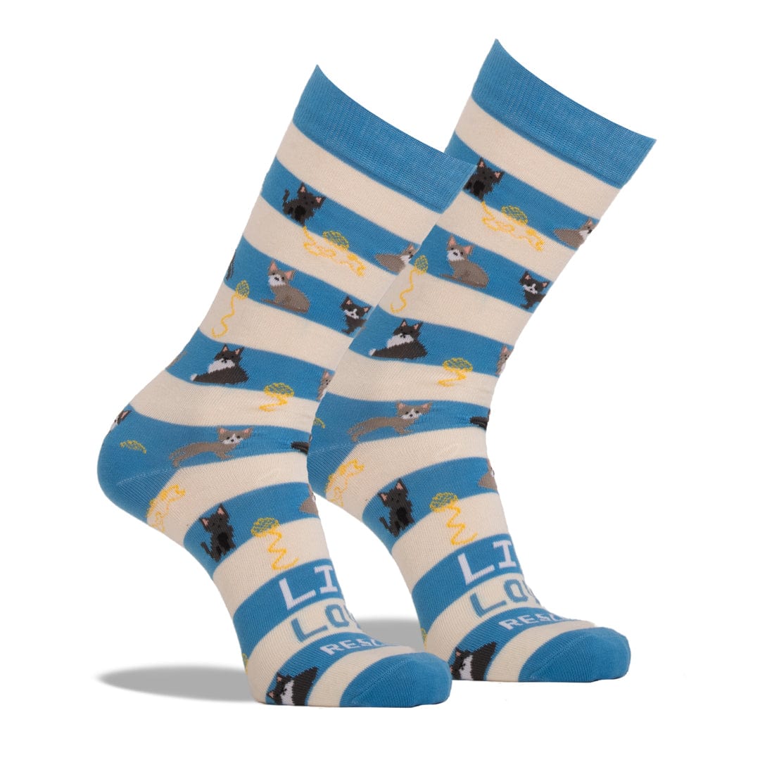 Animal Rescue Cat Stripes Socks Light Blue / Men&#39;s