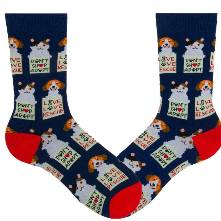 Animal Rescue Pets Adopt Don't Shop Socks Navy / Women's