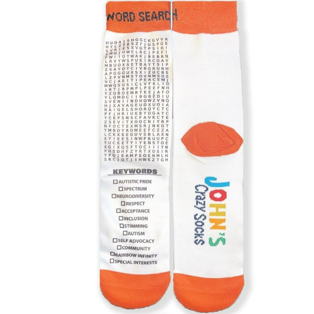 Autism Word Search Crew Sock White