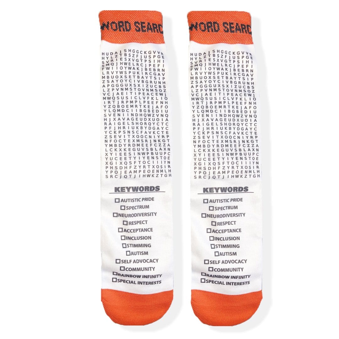 Autism Word Search Crew Sock White