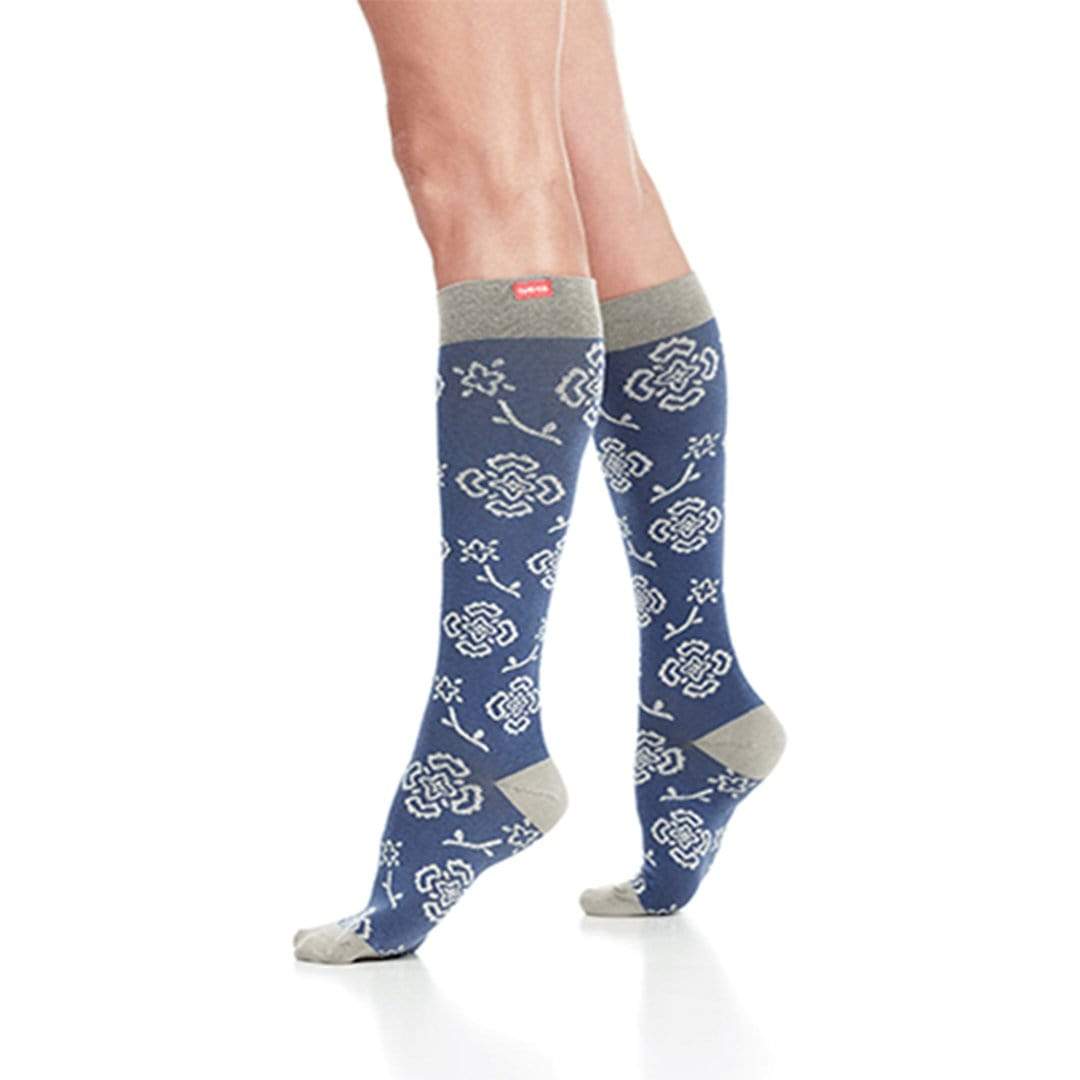 Blue &amp; Grey Queen&#39;s Floral Compression Socks Unisex Knee High Sock