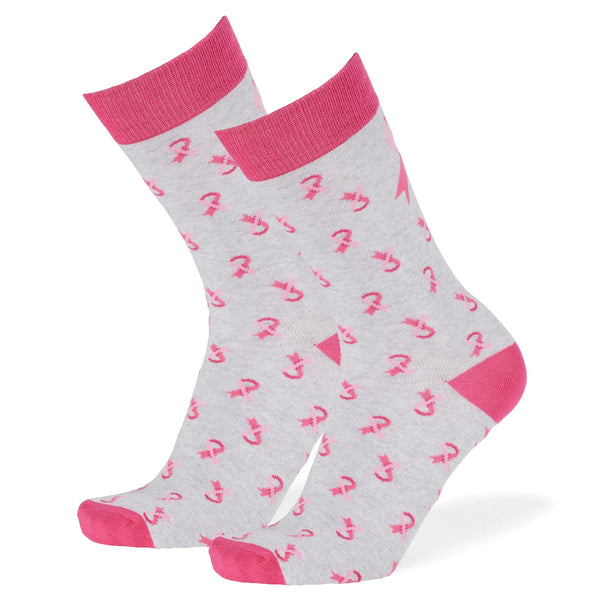 Breast Cancer Awareness Ribbon Logo Crew Sock Grey