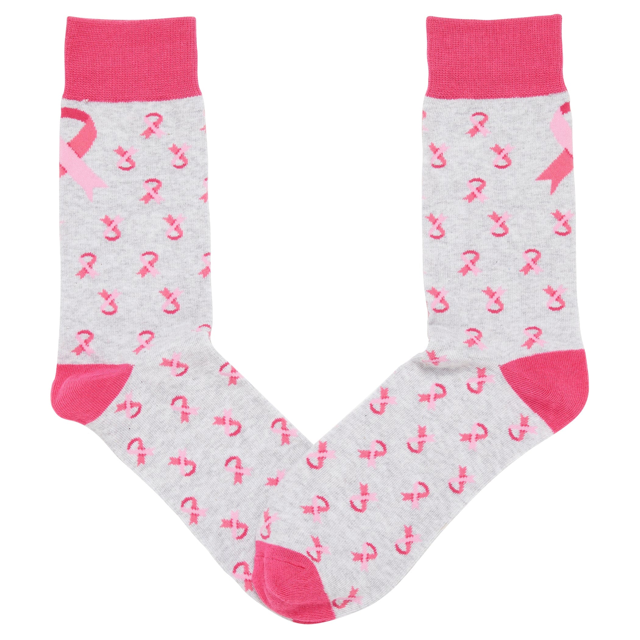 Breast Cancer Awareness Ribbon Logo Crew Sock Grey