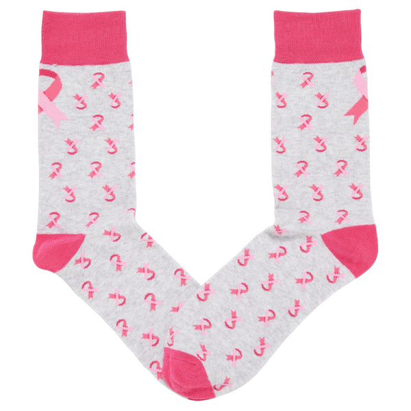 Breast Cancer Awareness Ribbon Logo Crew Sock Grey