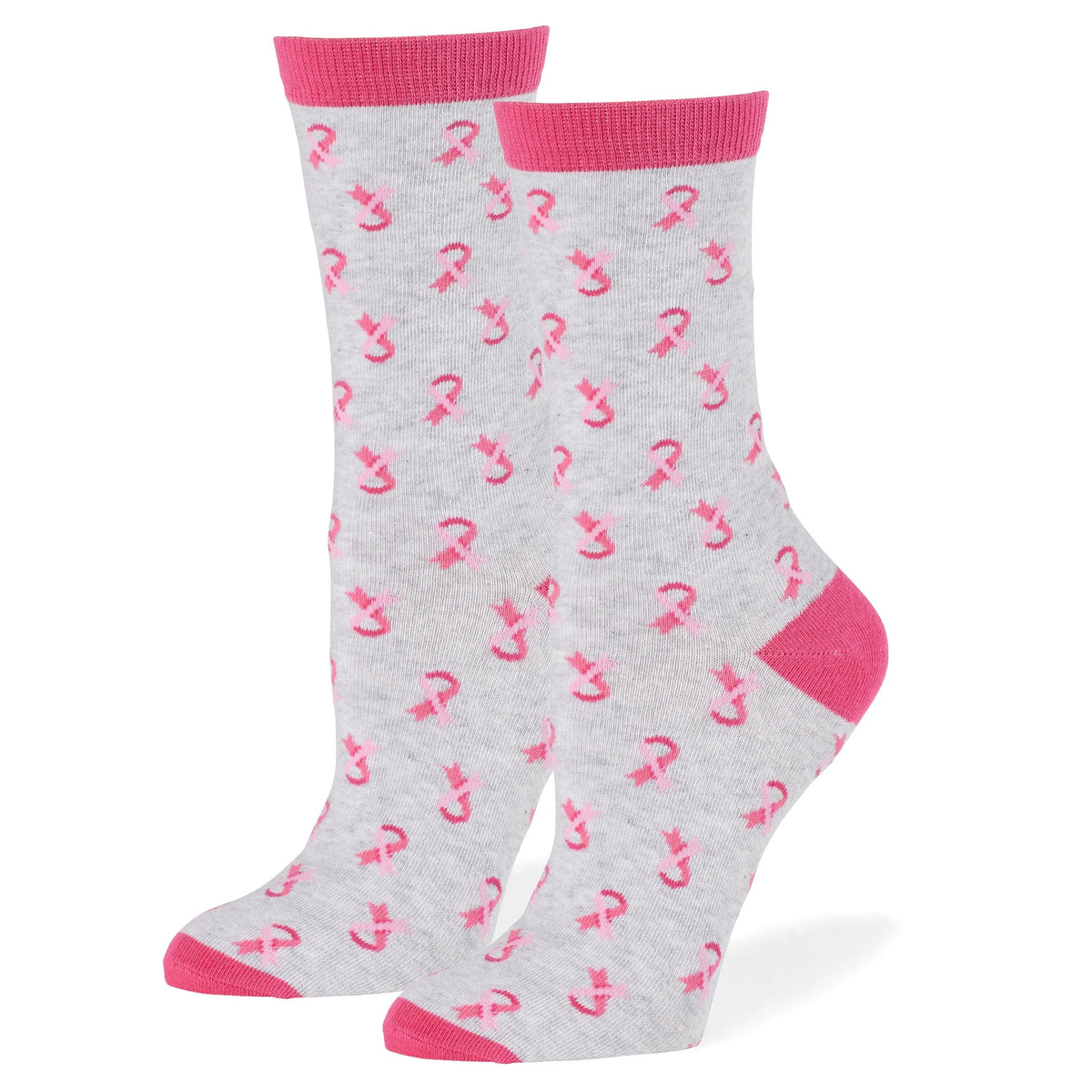 Breast Cancer Awareness Ribbon Logo Crew Sock Grey