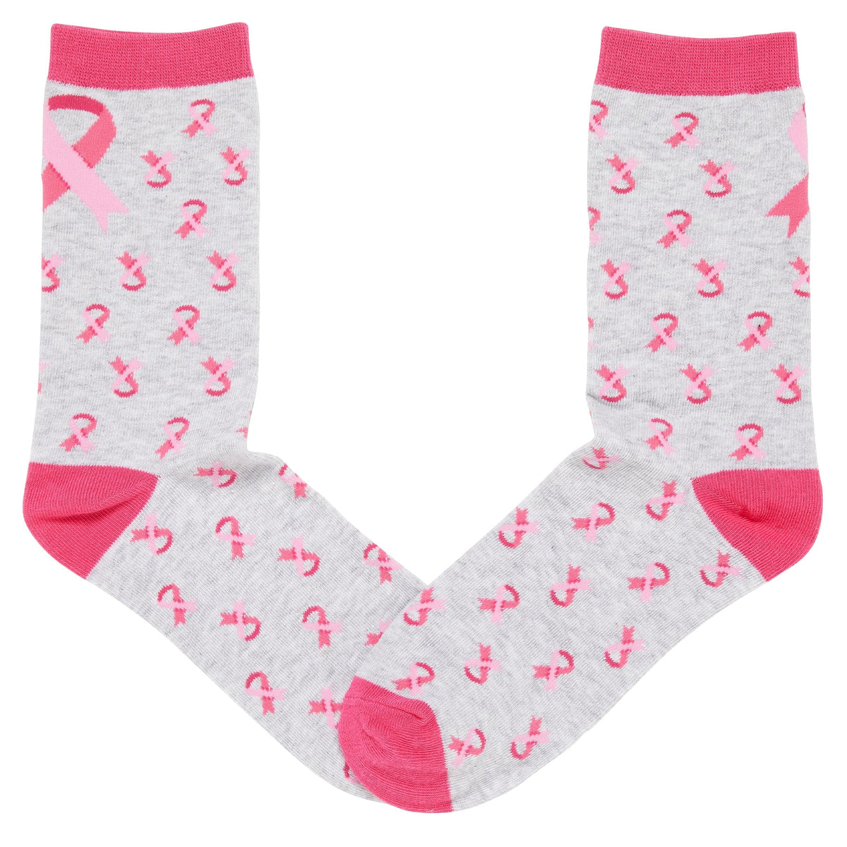 Breast Cancer Awareness Ribbon Logo Crew Sock Grey