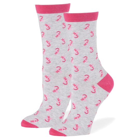 Breast Cancer Awareness Ribbon Logo Crew Sock Grey