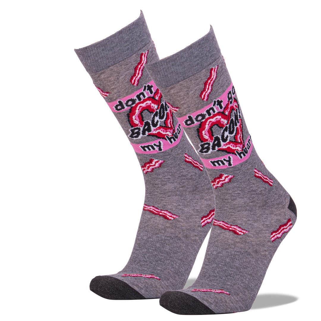 Bacon My Heart Men's Crew Socks Grey