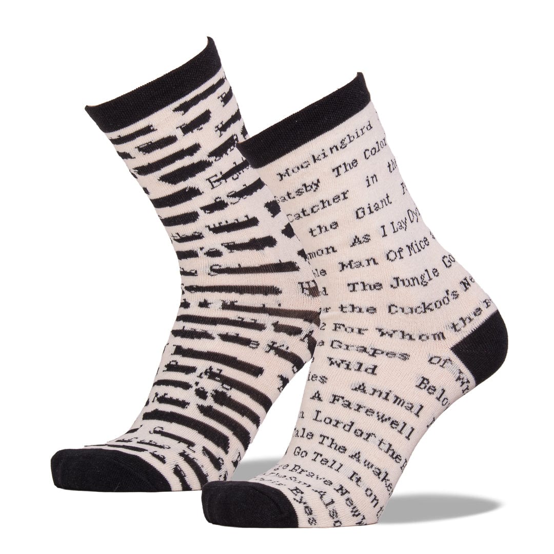 Banned Book Socks Unisex Crew Sock Men&#39;s/Large / white