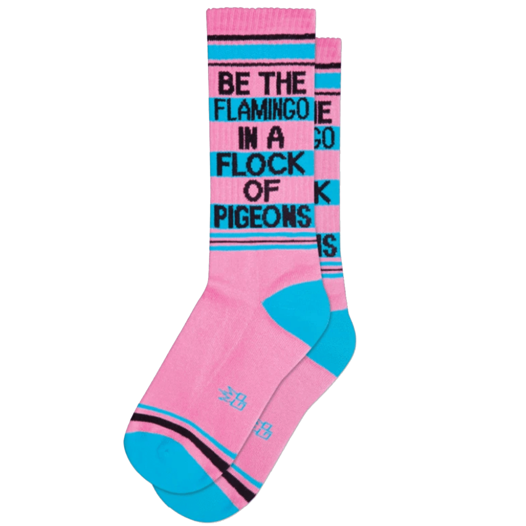 Be The Flamingo In A Flock Of Pigeons Unisex Crew Sock Pink Black and Blue