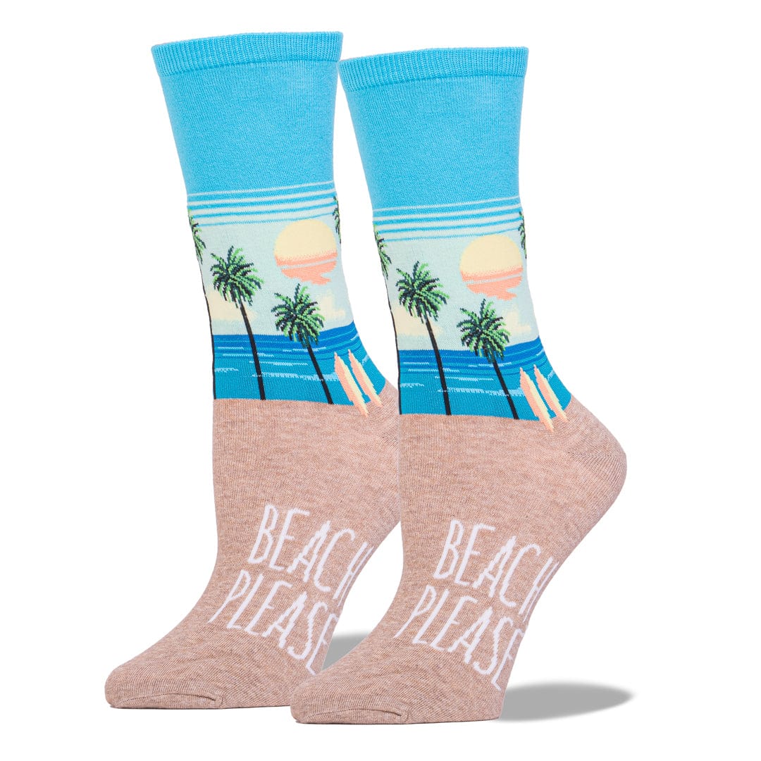 Blue Beach Please Women's Crew Sock Blue