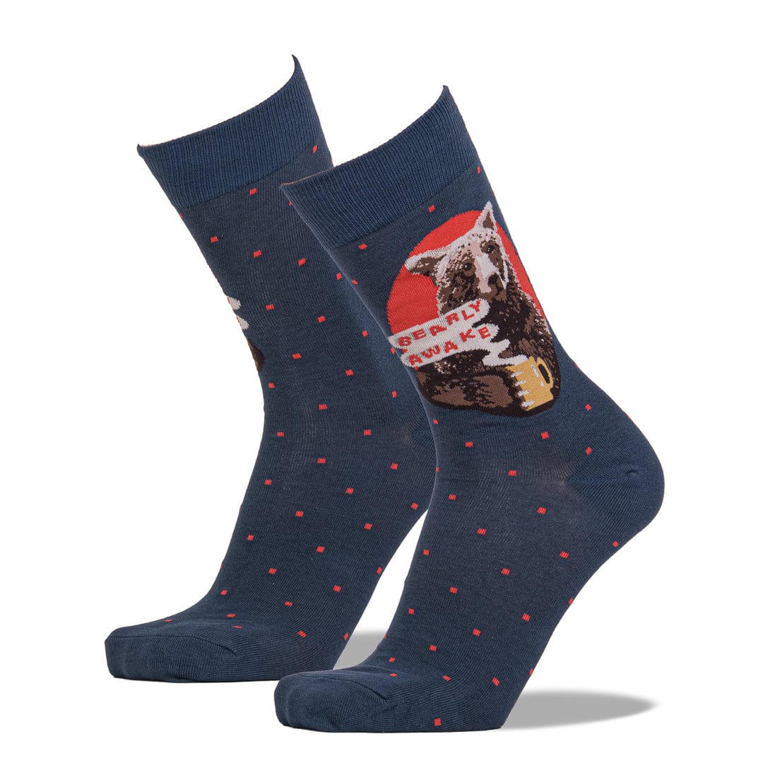 Bearly Awake Men's Crew Sock Blue John's Crazy Socks