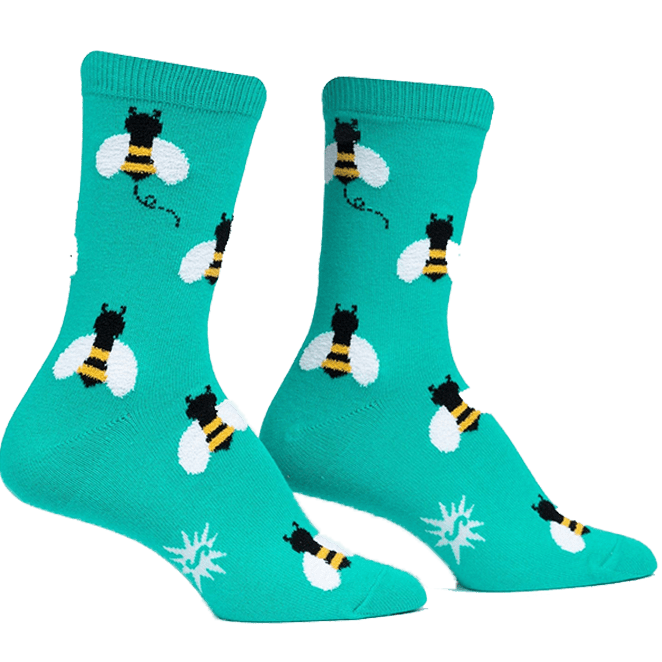 Bee Happy Women&#39;s Crew Socks Teal